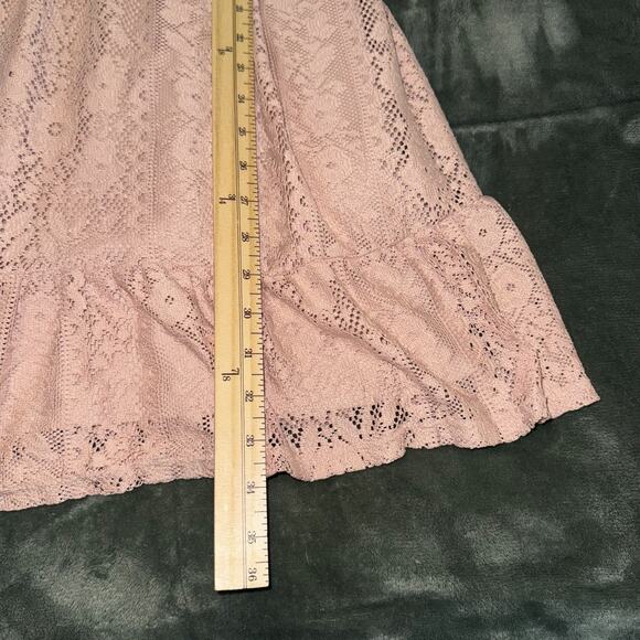 LC Lauren Conrad Mini Dress Womens Large Pink Lace Overlay Smocked Tiered hem - Picture 4 of 9